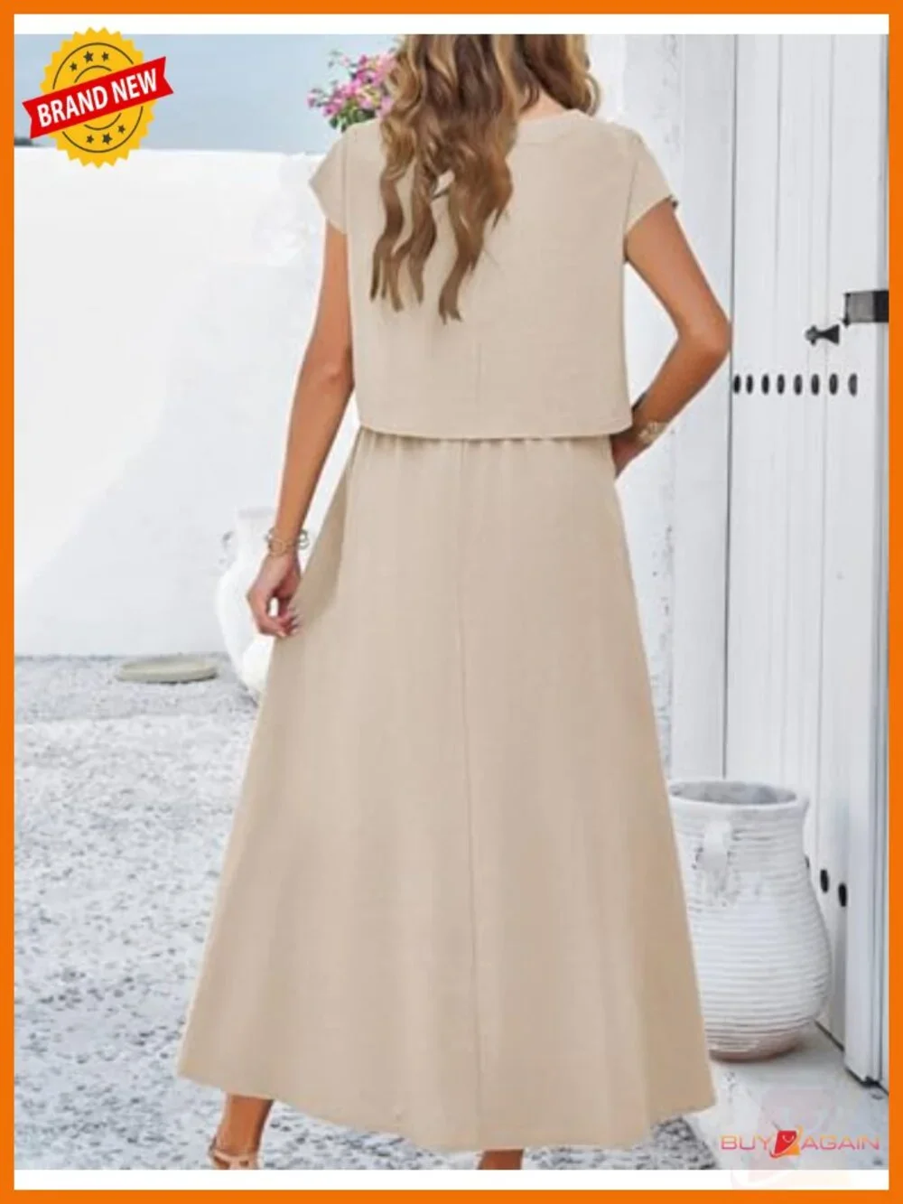 Women 2 Piece Maxi Skirt Set Crop Top High Waist Pockets Summer
